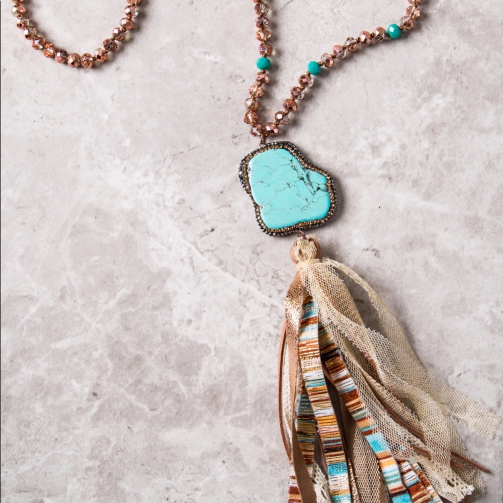 Bohemian Tassel Necklace With Turquoise Pendant